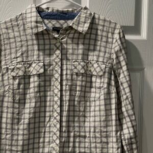 Talbot Plaid Flannel Shirt Long Sleeve Button Up Casual Gray White‎ Size S